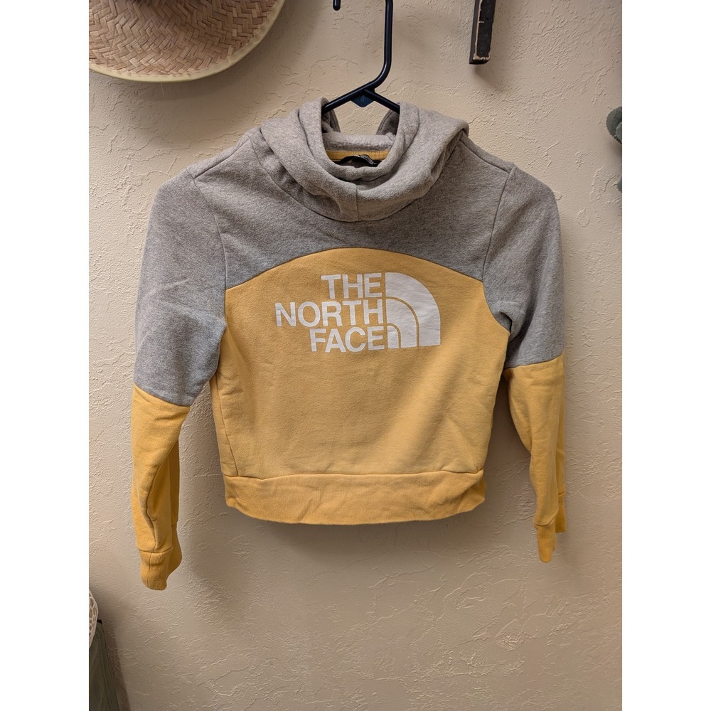 The North Face Girls Gray‎ Yellow Hoodie Sweatshirt Size S girls 7-8